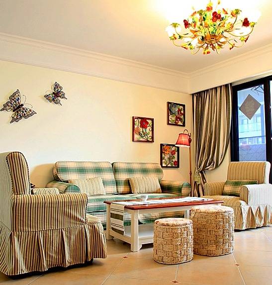 田园美式客厅沙发单人沙发设计案例展示