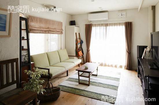 清新自然温馨浪漫客厅窗帘沙发茶几布艺窗帘效果图