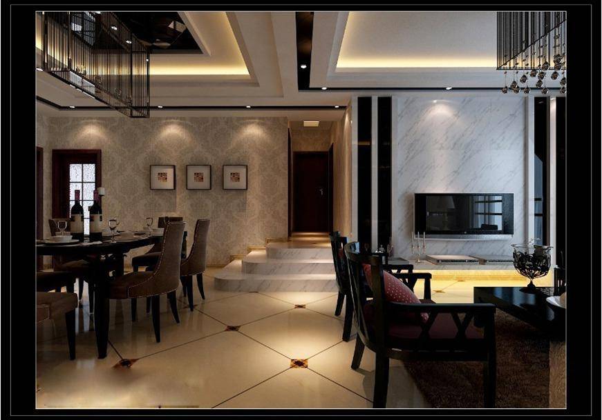 现代简约简欧客厅餐厅走廊设计图