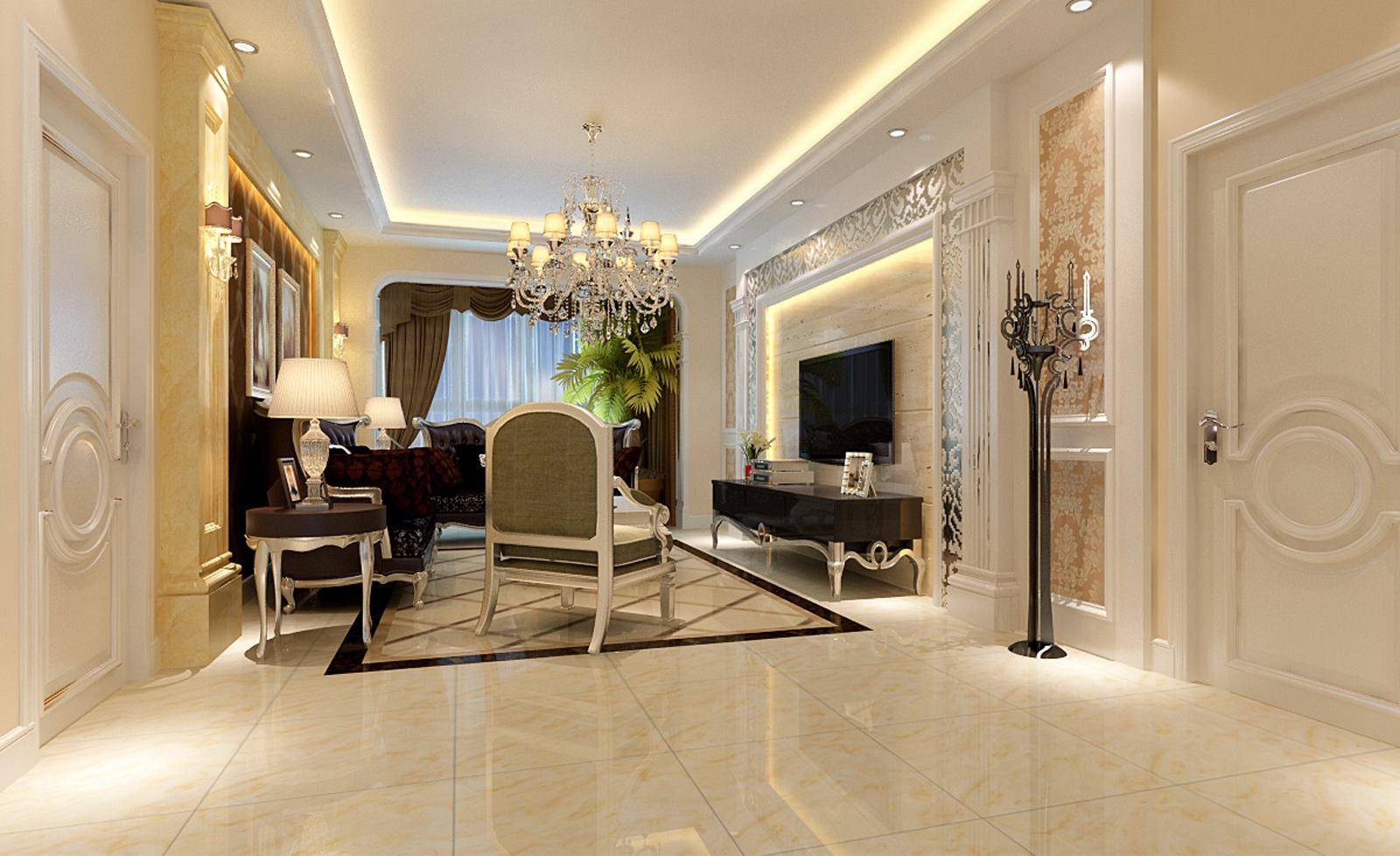 欧式精致欧式风格奢华客厅背景墙沙发电视背景墙设计方案