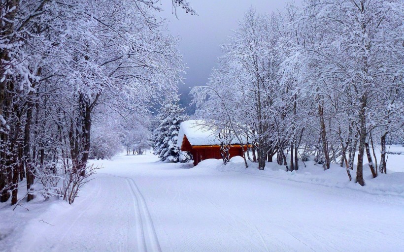 雪中小木屋图片(7张)