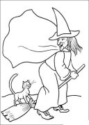 万圣节节日简笔画图片大全：巫师和小猫