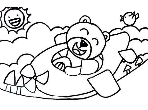 小熊开飞机简笔画