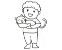 抱着猫咪的小男孩简笔画