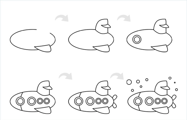 潜水艇简笔画的画法步骤