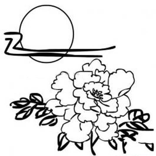 小学生中秋节简笔画图片：牡丹满月下