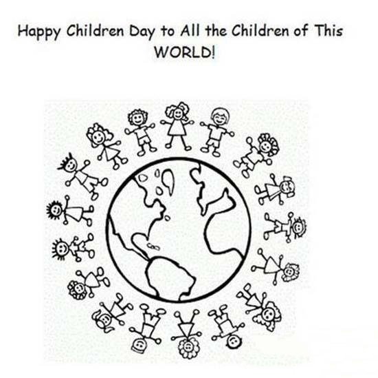 幼儿园六一儿童节简笔画图片：世界小朋友同庆六一