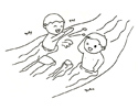 两个小孩子在河里游泳戏