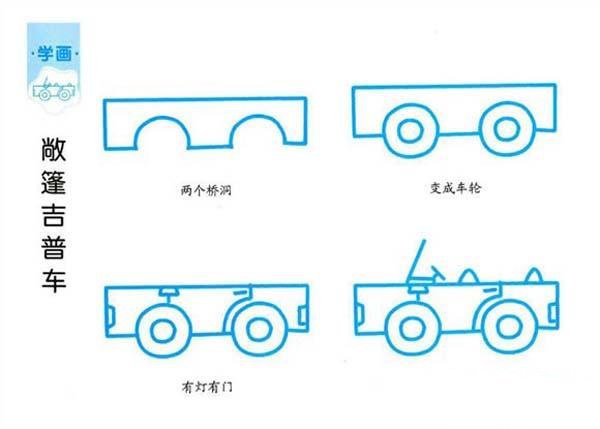 敞篷吉普车简笔画画法教程