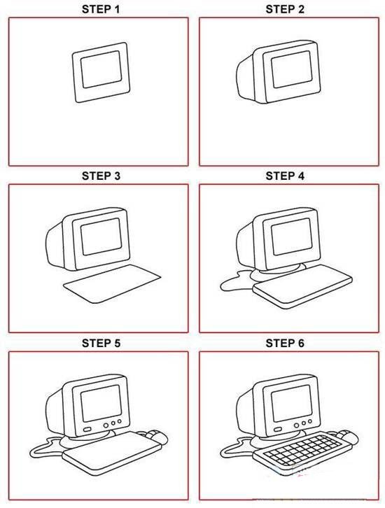 电脑简笔画教程步骤图解：怎么画电脑
