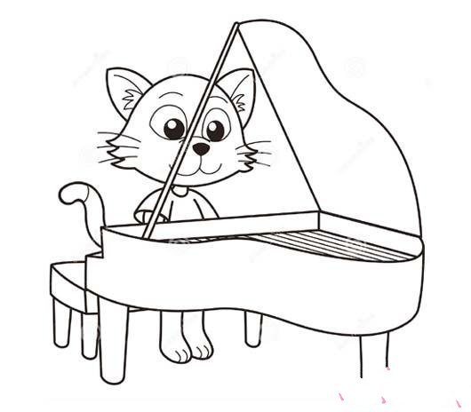 卡通钢琴简笔画图片：小猫弹钢琴