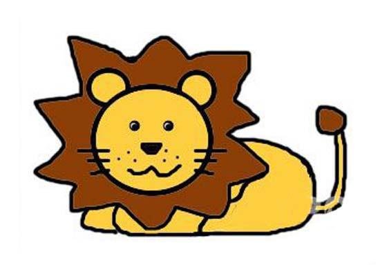 儿童彩色狮子简笔画图片：趴在地上的狮子