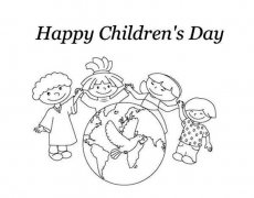 六一儿童节节日简笔画图片：世界小朋友六一快乐