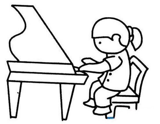 小女孩弹钢琴简笔画图片