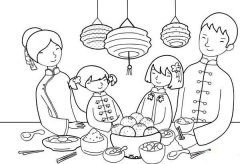 幼儿春节简笔画图片：吃年夜饭