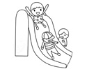 三个小朋友在玩滑滑梯的