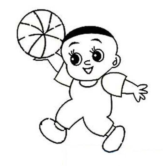 小学生打篮球的大头儿子简笔画图片