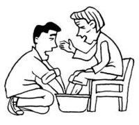 小学生重阳节简笔画图片：帮奶奶洗脚