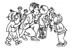 庆祝教师节简笔画图片：献花给老师