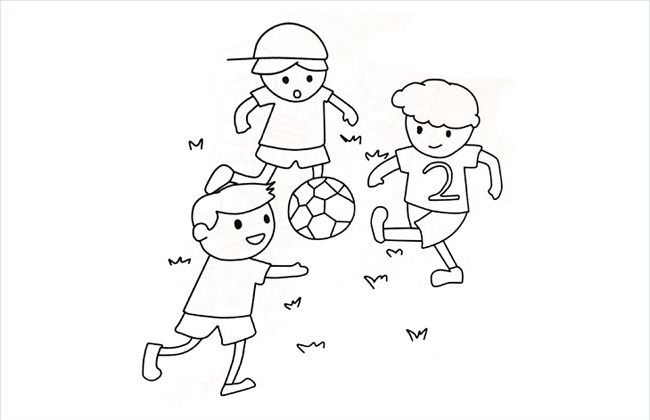 三个小孩踢足球的简笔画图片
