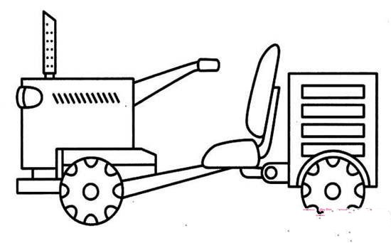 简笔画拖拉机带斗