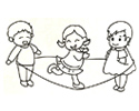 3个小孩在玩跳绳游戏的
