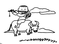幼儿清明节简笔画图片：牛背上的牧童