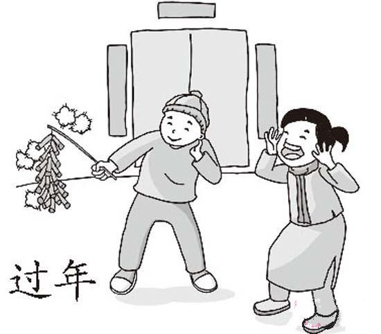 儿童过新年简笔画图片：放鞭炮