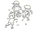 三个小孩踢足球的简笔画