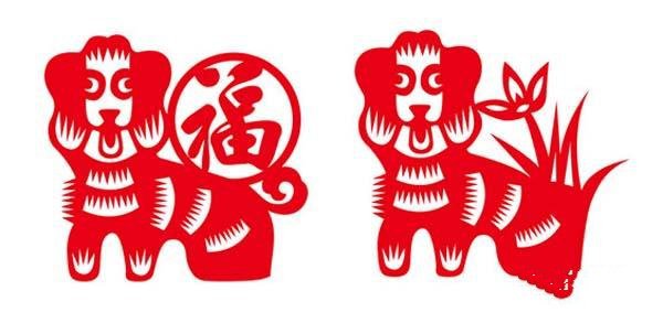 狗年春节剪纸简笔画图片素材