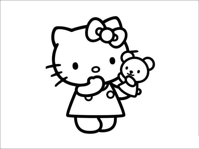 Hello kitty抱小熊简笔画