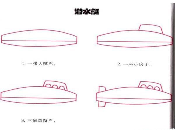 潜水艇简笔画的画法步骤：怎么画潜水艇