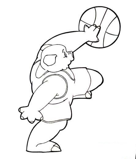 卡通猪简笔画:打篮球的猪