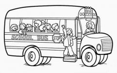 幼儿园开学第一天简笔画图片：坐上校车上学去