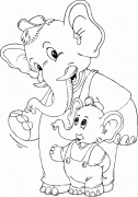 卡通大象爸爸和儿子