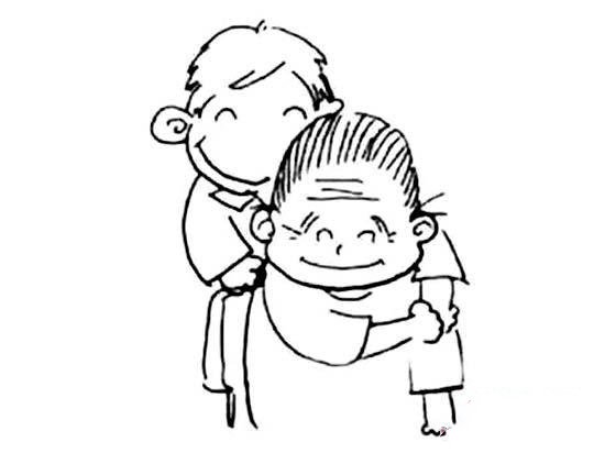 儿童重阳节简笔画图片：我帮奶奶捶背