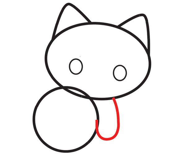 (步骤5)在小圆前面画小猫的一直脚。