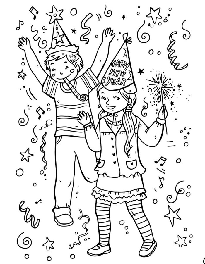 孩子庆祝新年简笔画图片
