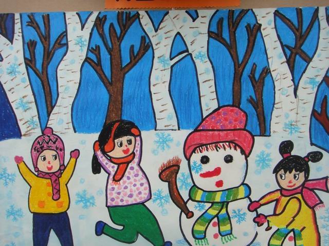 儿童画我们一起堆雪人