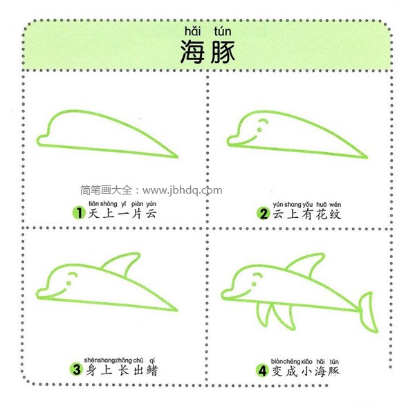 幼儿海洋生物简笔画教程之海豚