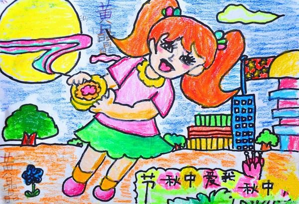 小学生中秋节绘画-送你美味的月饼