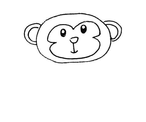 第三步：接着在里面画上猴子的两个小眼睛，鼻子和嘴巴。