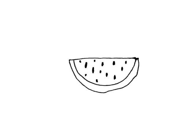第三步：西瓜里面，画上一些黑色的小点点作为西瓜子。