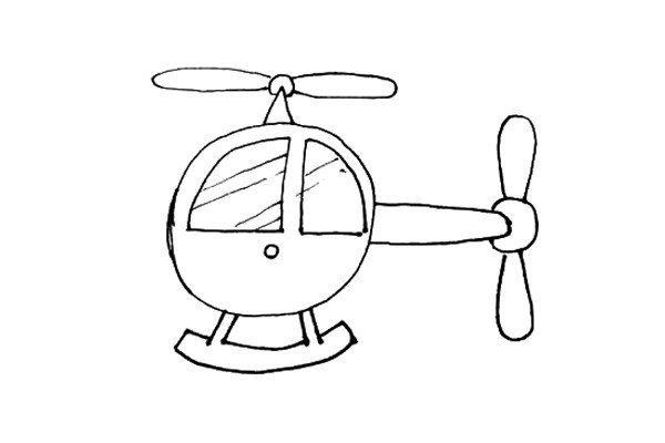 第五步：下面画上直升机落地的支架，像是方形和弧线结合的形状。