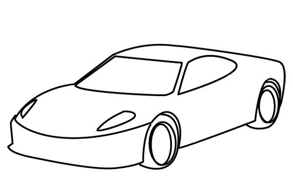 5.在引擎盖上画上车灯，在车身轮廓线上画出2个车轮。