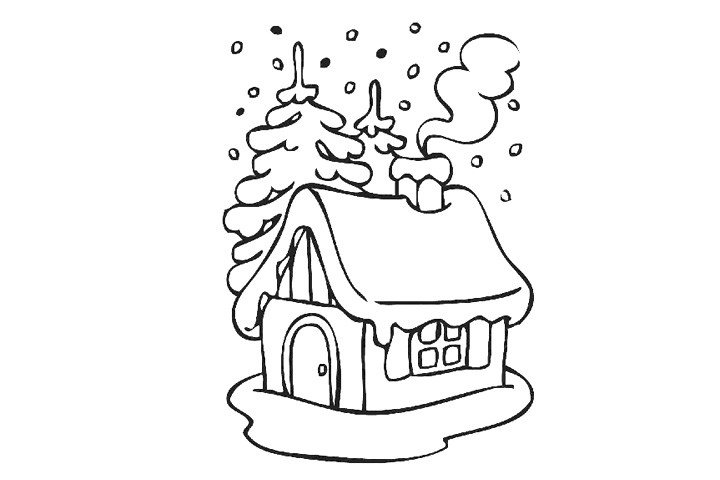 下雪天里的房屋填色画1