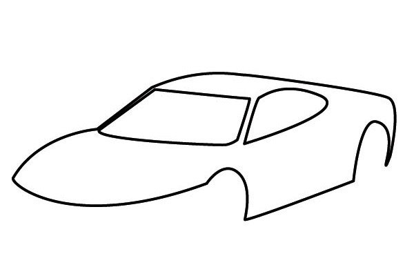 3.勾画出跑车的引擎盖、车身和车尾的轮廓线条。