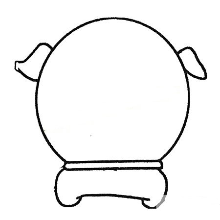 2.再画小狗圆圆的脑袋和前肢