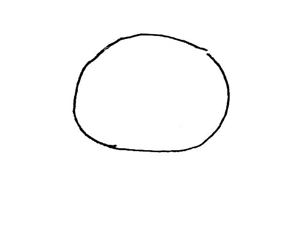第一步：先画上一个椭圆形作为脑袋。