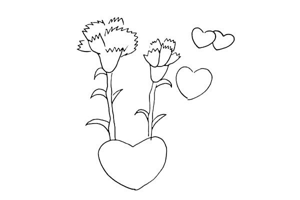 第八步:在花朵的右边也加上几颗小爱心。